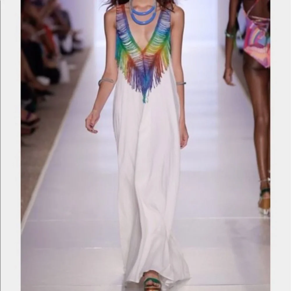 MARA HOFFMAN Black V Neck Fringe Trim Maxi Dress - Picture 8 of 9